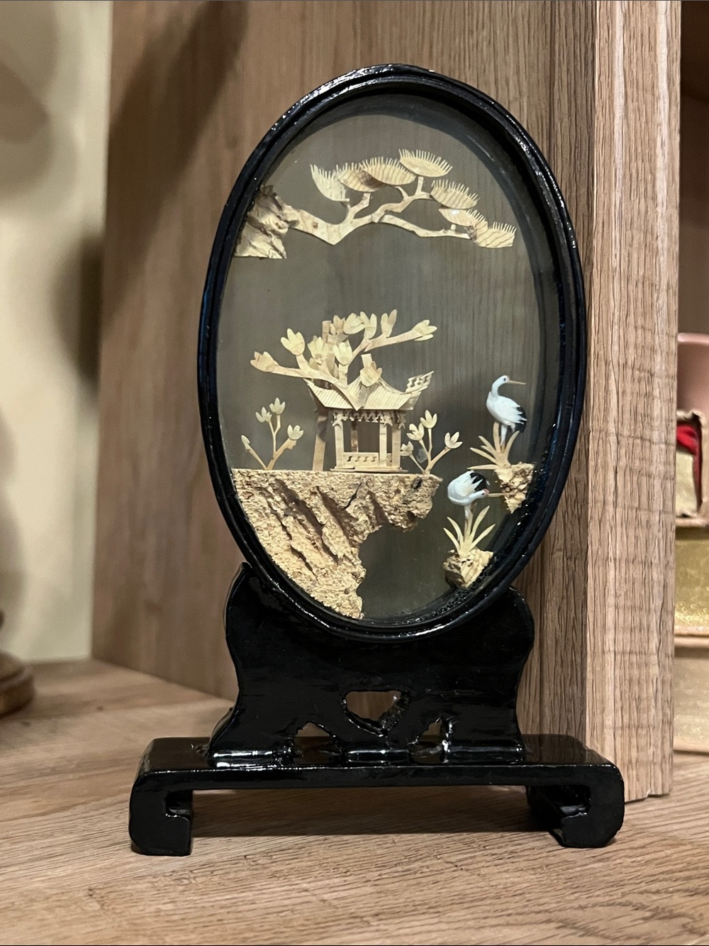 A vintage Chinese hand-carved cork diorama